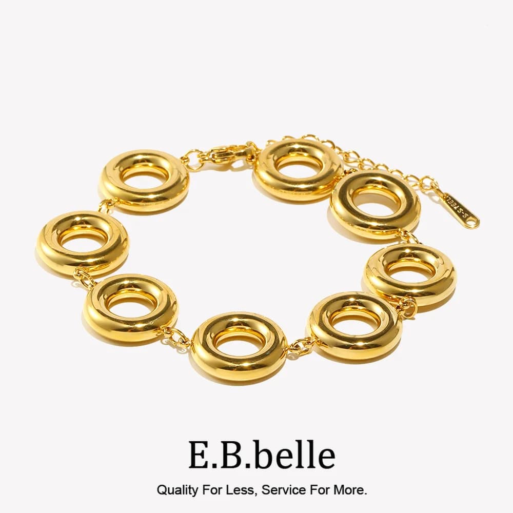 E.B.belle New Minimalist Style Solid Circle Group Bracelet 316L Stainless Steel 18K Gold Plated Party Dating Women Chic Jewelry