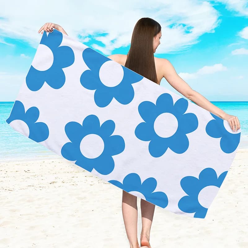Telo Mare Blu con Motivo Margherita in Microfibra ad Asciugatura Rapida, Grande Formato per Viaggi, Yoga, Piscina