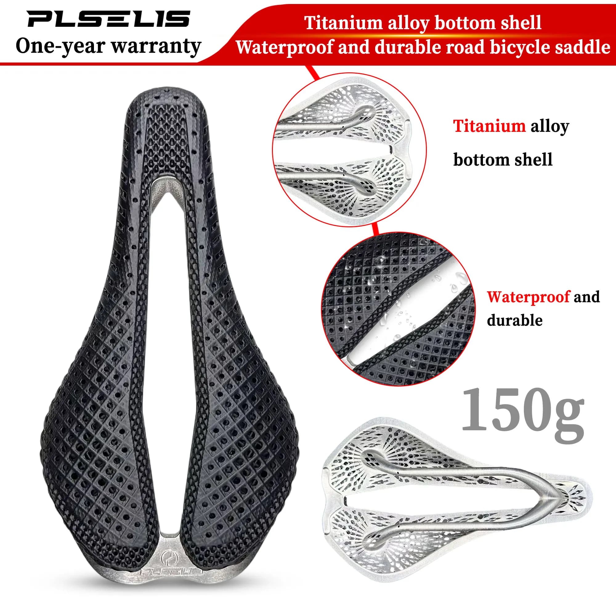 PLSELIS cuscino del sedile cuscino del sedile per bici da strada in lega di titanio stampato in 3D traspirante assorbimento degli urti comodo parte morbida e dura