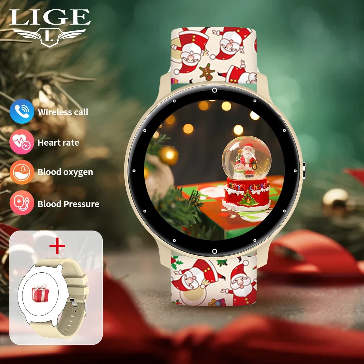 LIGE Cinturino per orologio natalizio Smart Watch Bluetooth Chiama Orologio Sport Fitness Cardiofrequenzimetro Ossigeno nel sangue Smartwatch da donna Regalo