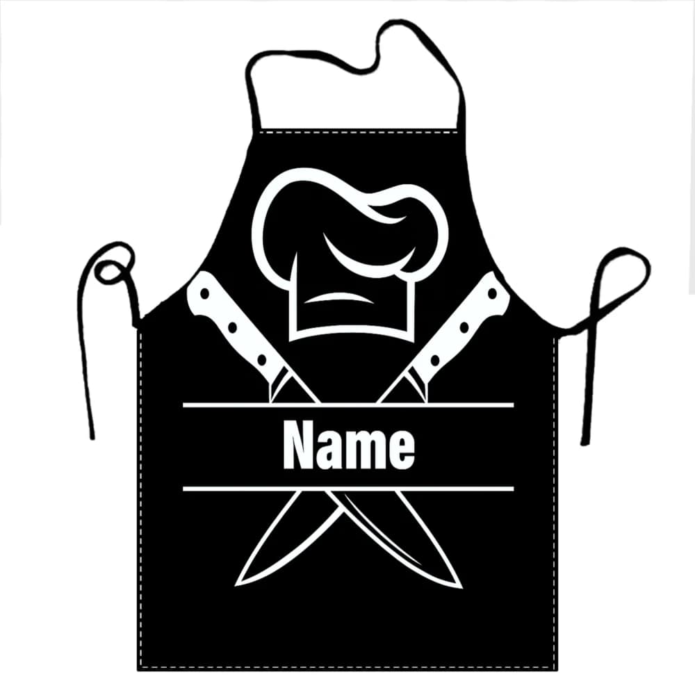 Grembiule da cuoco con nome personalizzato in poliestere resistente con utensili da cucina e stampa di cappelli da cuoco, strumenti per la pulizia del grembiule da cucina per barbecue