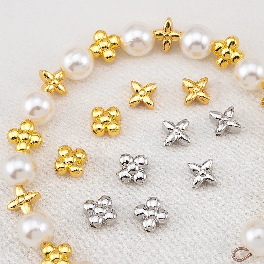 10pcs/Lot Metal Copper Four-leaf Clover Flower Loose Spacer Beads For DIY Jewelry Making Bracelet Necklace Supplies Accessories