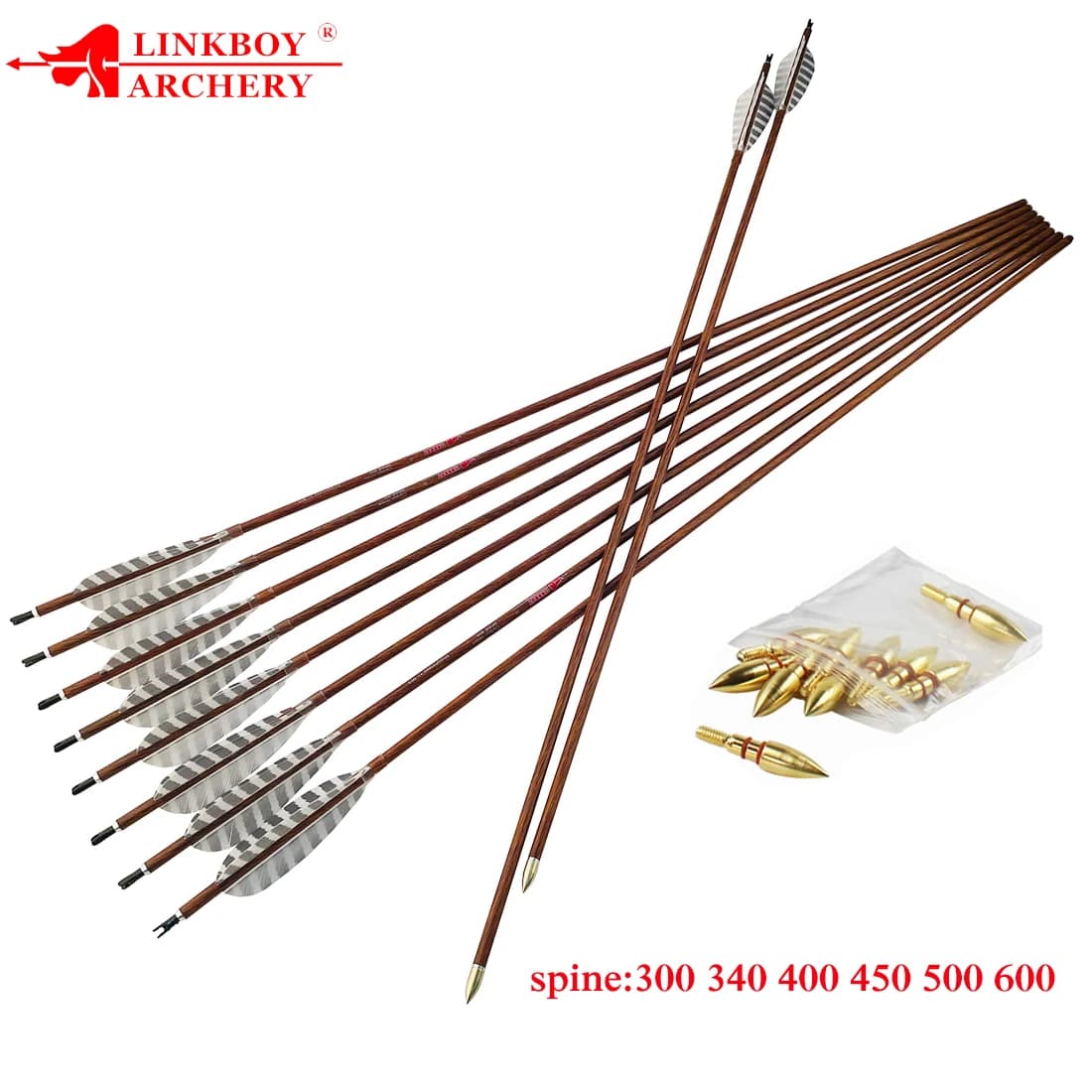 12pc 32 pollici frecce in carbonio puro colonna vertebrale 300 340 400 450 500 600 700 4 "frecce in pelle di legno con piume di tacchino per la caccia con arco e frecce