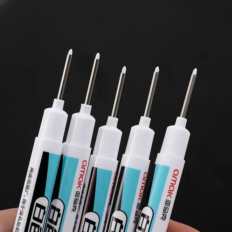 5/10 Pz/set 0.7mm 20mm Pennino Lungo Pennarelli Bianchi Multi-Purpose Foro Profondo Ad asciugatura Rapida Carpentiere Penna Grassa per il Bagno di Legno