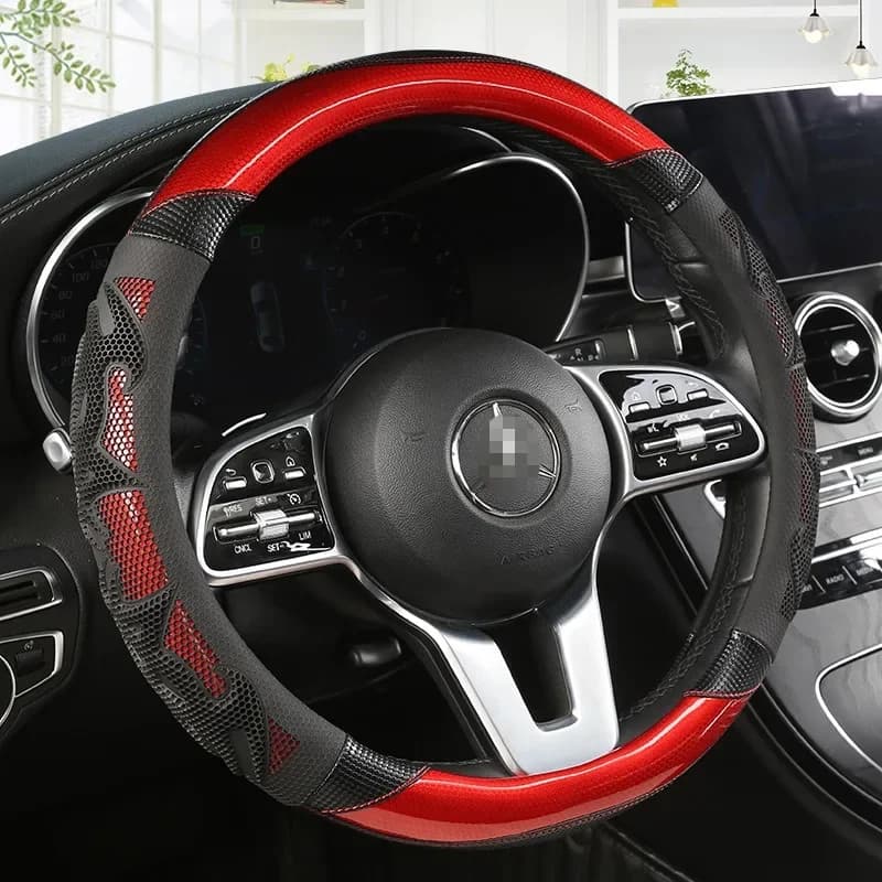 Coprivolante per auto universale antiscivolo traspirante in pelle in fibra di carbonio Accessori per la decorazione dell'auto Custodia per volante automatico