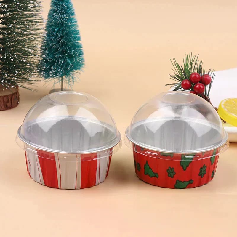 10Pcs Reusable Aluminum Foil Cup With Lid Pudding Cake Mold Air Fryer Tinfoil Box Baking Tray Tinfoil Cups Baking Pastry Tools