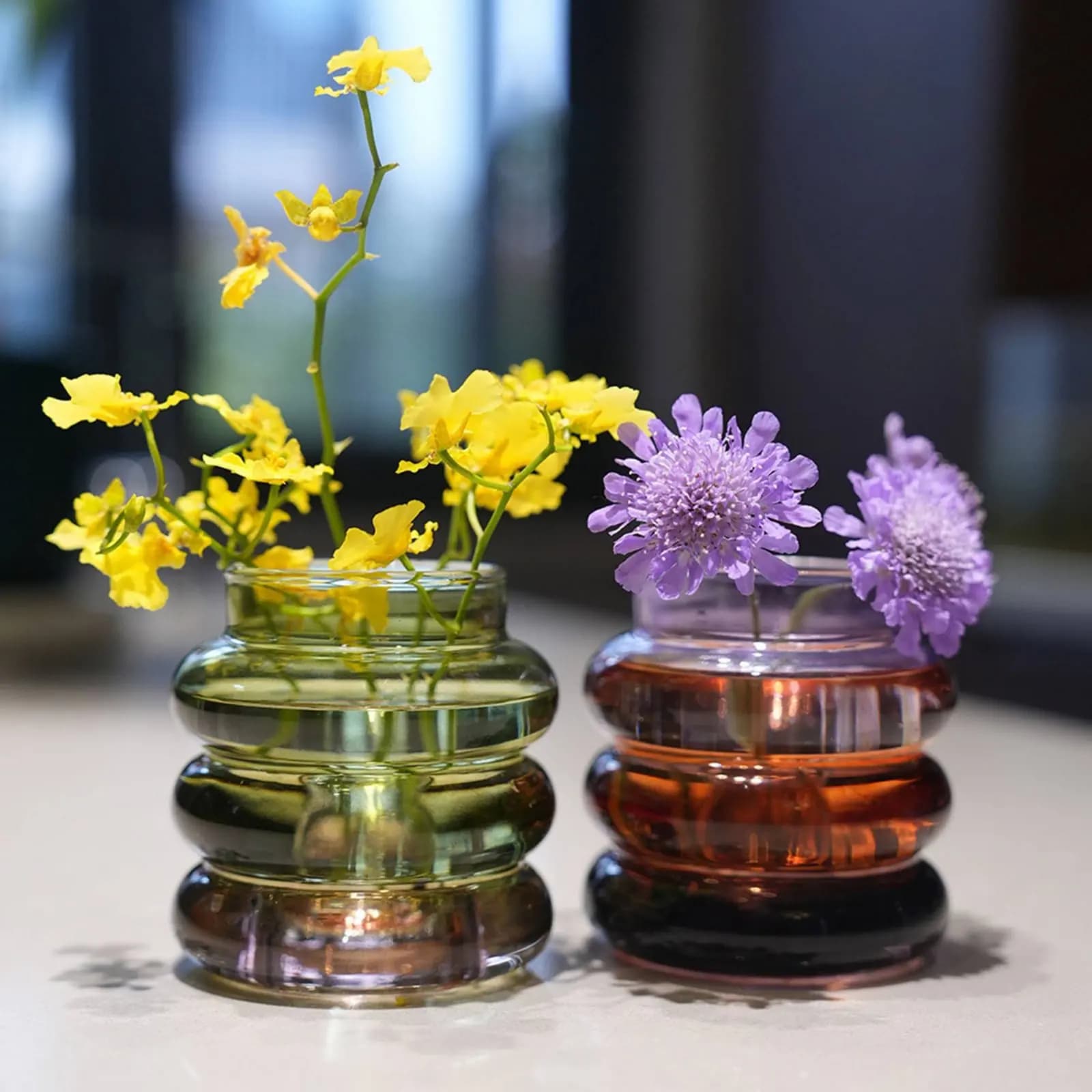 Vaso Portacandele Decorativo Centrotavola Vaso Circolare in Vetro Arredamento Casa Base Robusta Trasparente per Tavolo