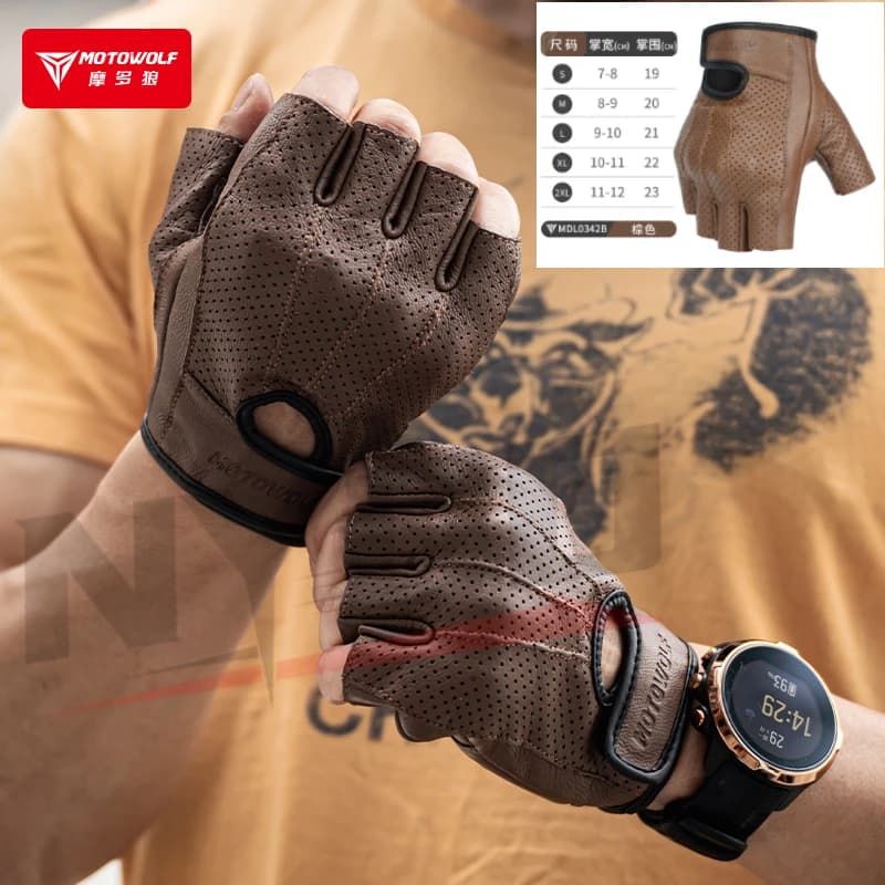 Motorcycle Gloves Mid fingers breathable summer sweaters Men Women Gloves without fingers Vintage cycling gloves in leather