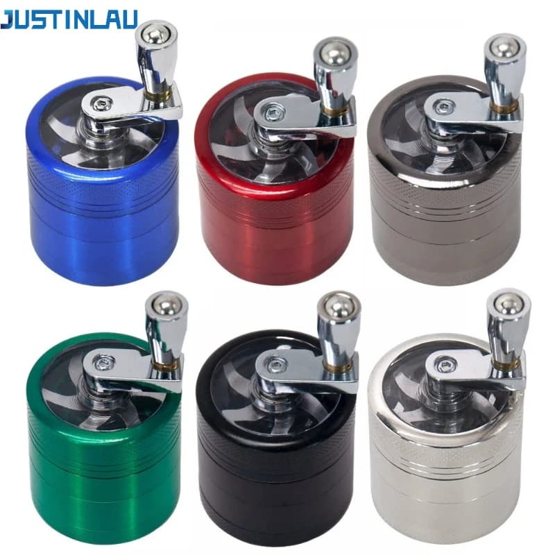 JUSTINLAU Grinder per Tabacco a 4 Strati 40mm, Macina Erbe Manuale in Lega di Zinco, Trituratore di Spezie, Macina Tabacco con Manovella