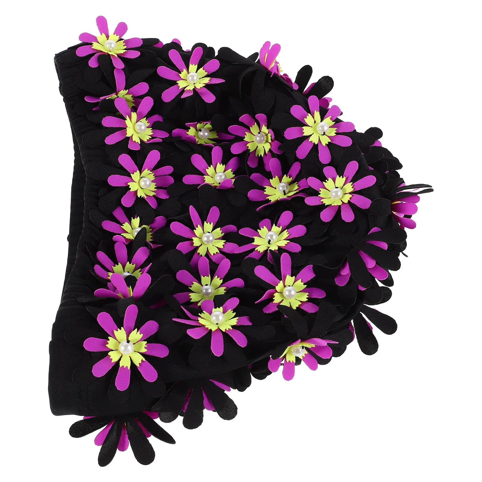 Reusable Embroidered Flower Swim Cap Double Layer Fabric Bathing Hat for Women Long Hair Pool Spa Use Swim Caps for Long Hair