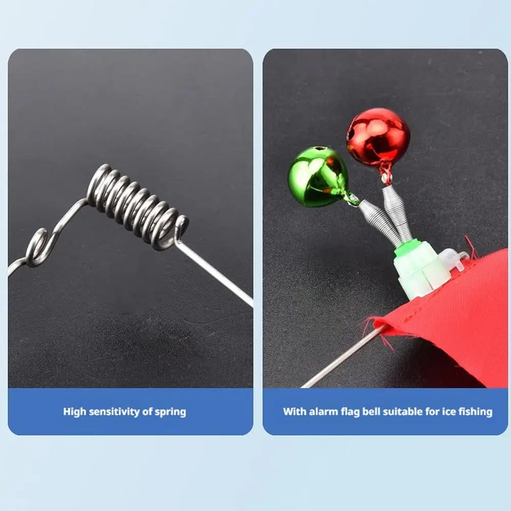 Ice Fishing Footage Stand with Bell and Flag - Adjustable Brace Compatible with Ice Trivella, Winter Fishing Accessories