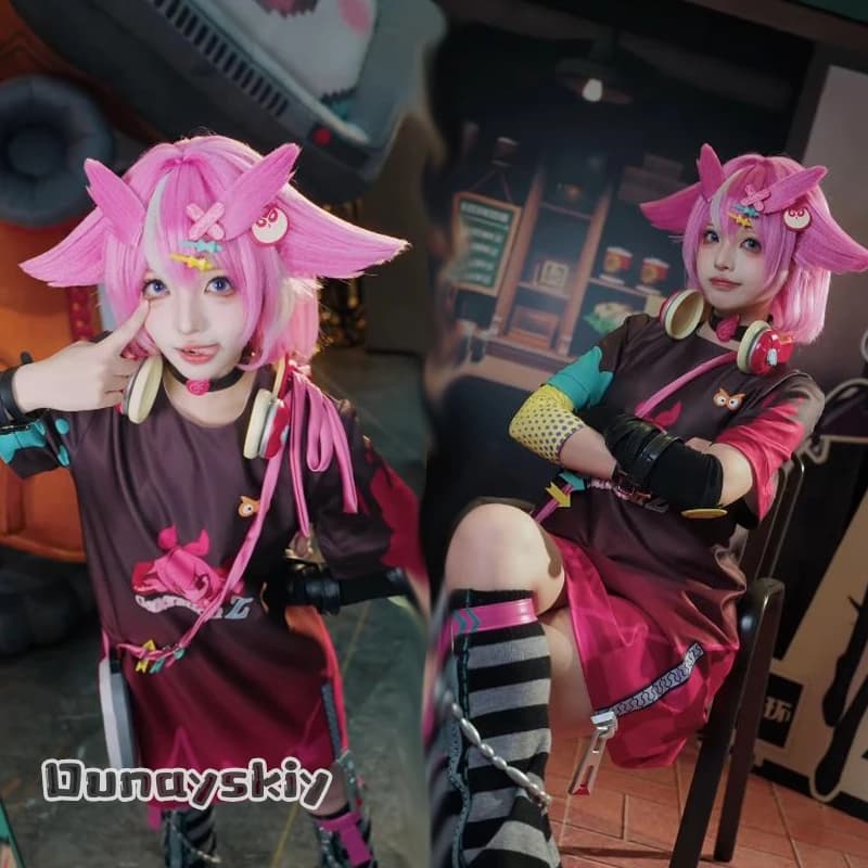Costume Cosplay Anime Game Neverness to Everness Haniel, T-shirt Lunga Stile Y2K, Maniche Kawaii, Parrucche, Borsa, Jirai Kei Halloween