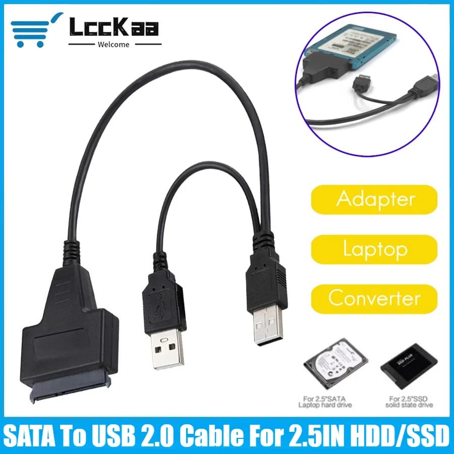 Cavo SATA a USB 2.0 per disco rigido SSD HDD esterno da 2,5 pollici Adattatore SATA 3 a 22 pin Cavo convertitore per disco rigido per laptop