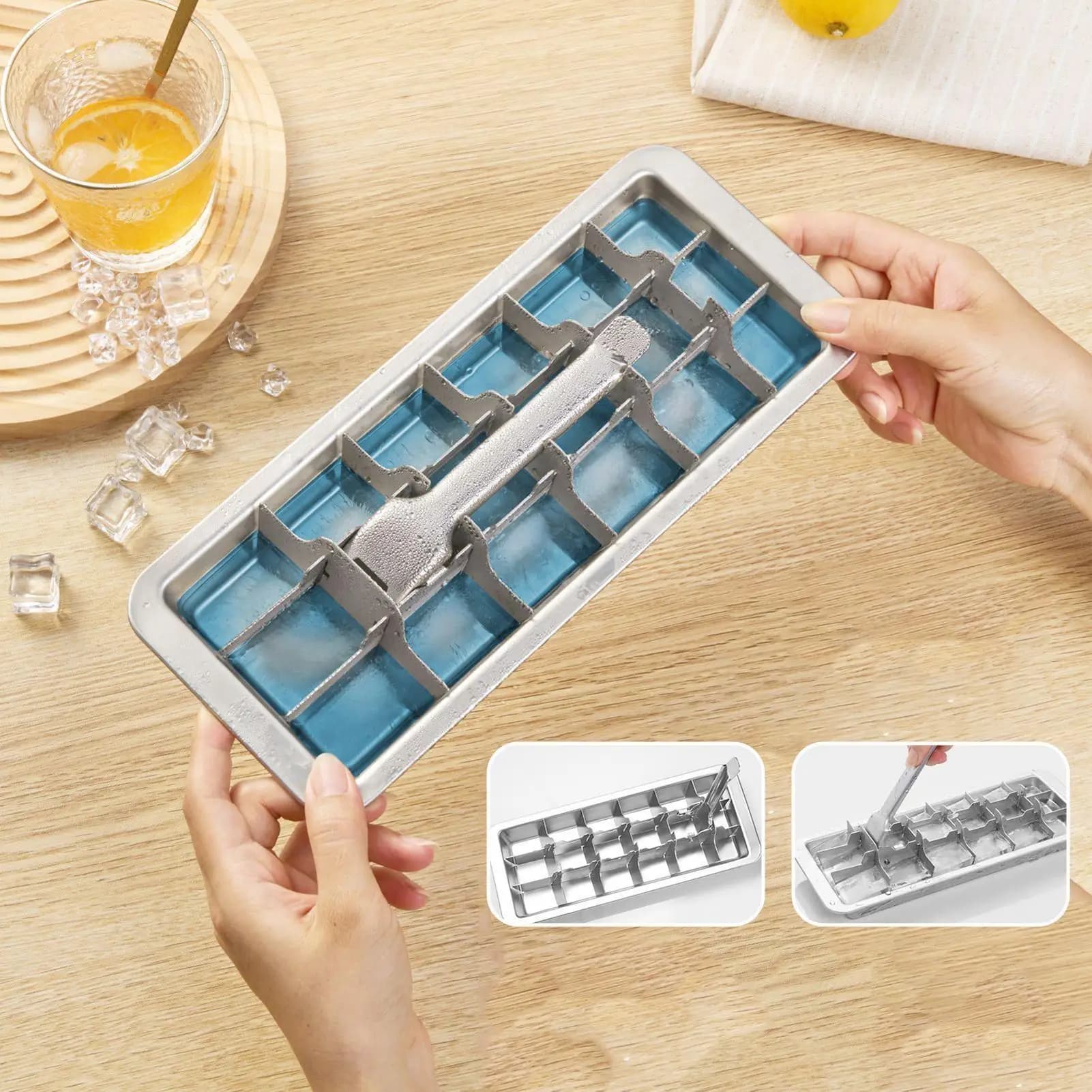 Vassoio per ghiaccio in acciaio inossidabile 304 a doppio livello Macchina per il ghiaccio a sgancio rapido Vassoio per cubetti di ghiaccio in acciaio inossidabile Vassoio per congelatore per bar Cucine