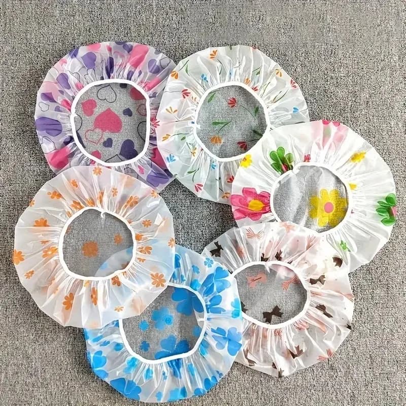 Set of 4 adjustable printed shower headphones, waterproof and reusable with elastic band for women's spa salon
