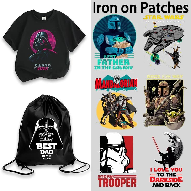 Stared Wars Iron on Patches Cute Cartoon Print Heat Transfer Stickers Fashion DIY Birthday Handbag Clothes Gifts Clothing Decals