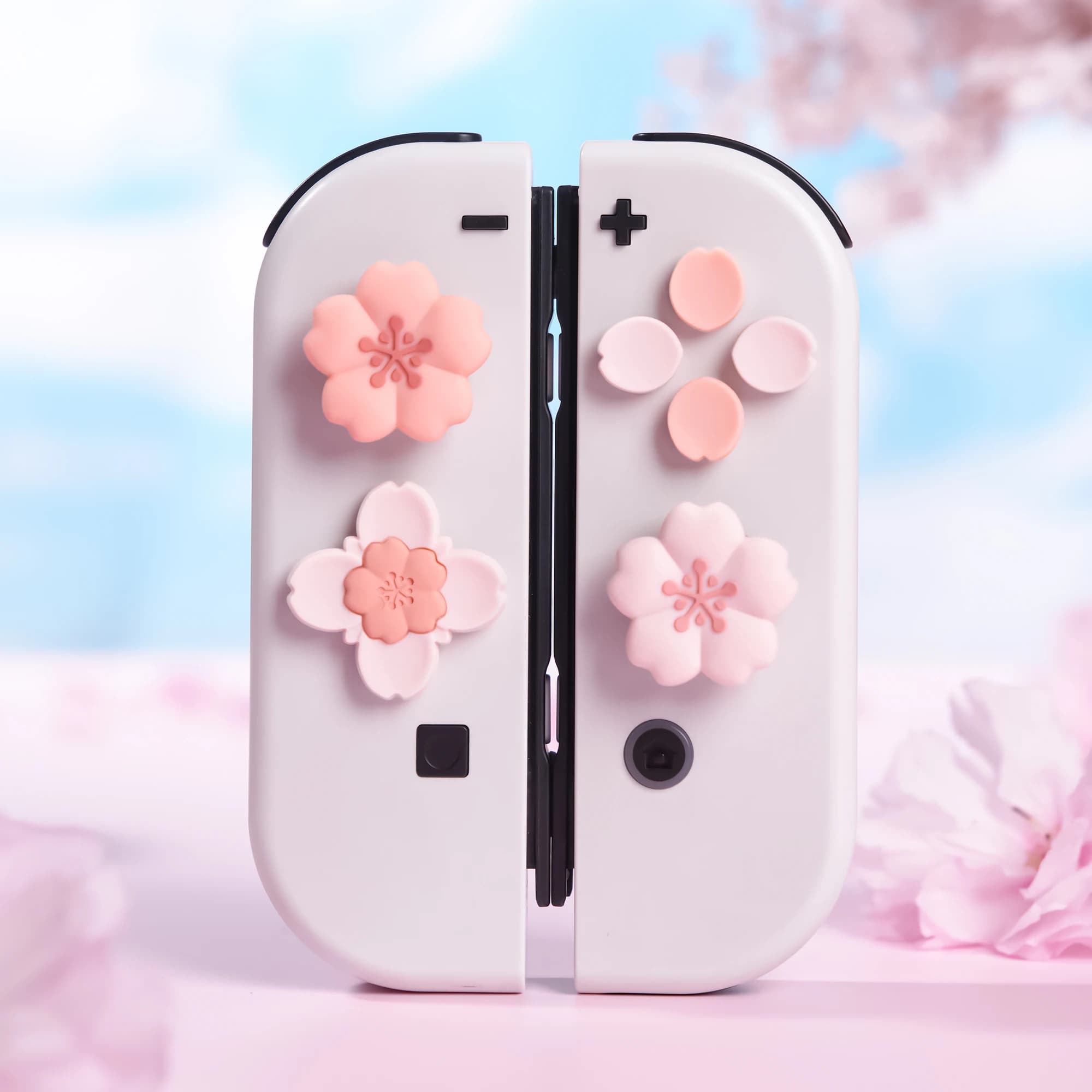 GeekShare Set di cappucci per pulsanti D-Pad incrociati in silicone Adesivo per pulsanti chiave ABXY carino compatibile con Nintendo Switch/OLED Joy Con, Sakura