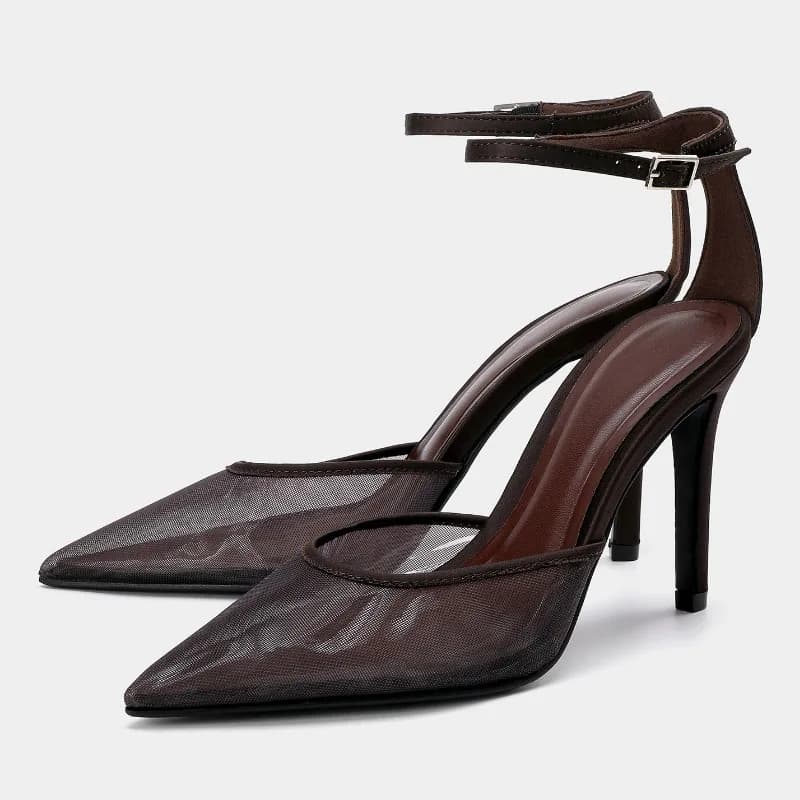 2025 Scarpe da donna firmate Taglie forti Cinturino alla caviglia Mesh traspirante Sandali con tacco alto da donna sexy per feste estive