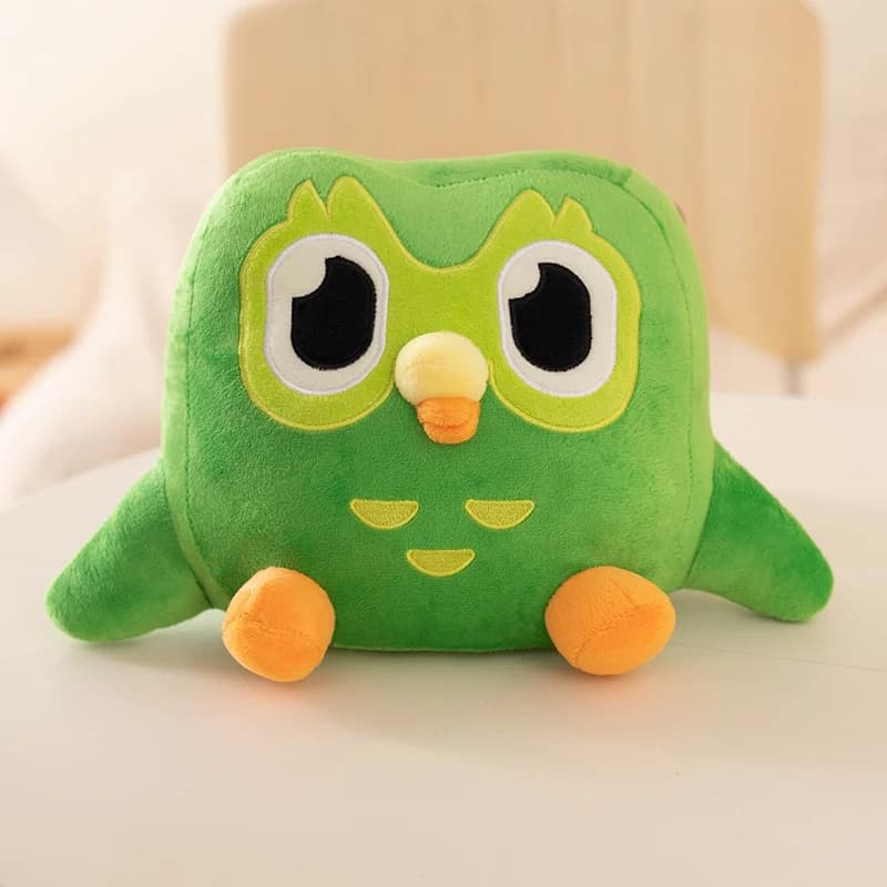Peluche Kawaii Duolingo a forma di gufo verde, peluche di Duo il gufo, bambola gufo cartone animato, morbido animale di peluche, regalo di compleanno per bambini