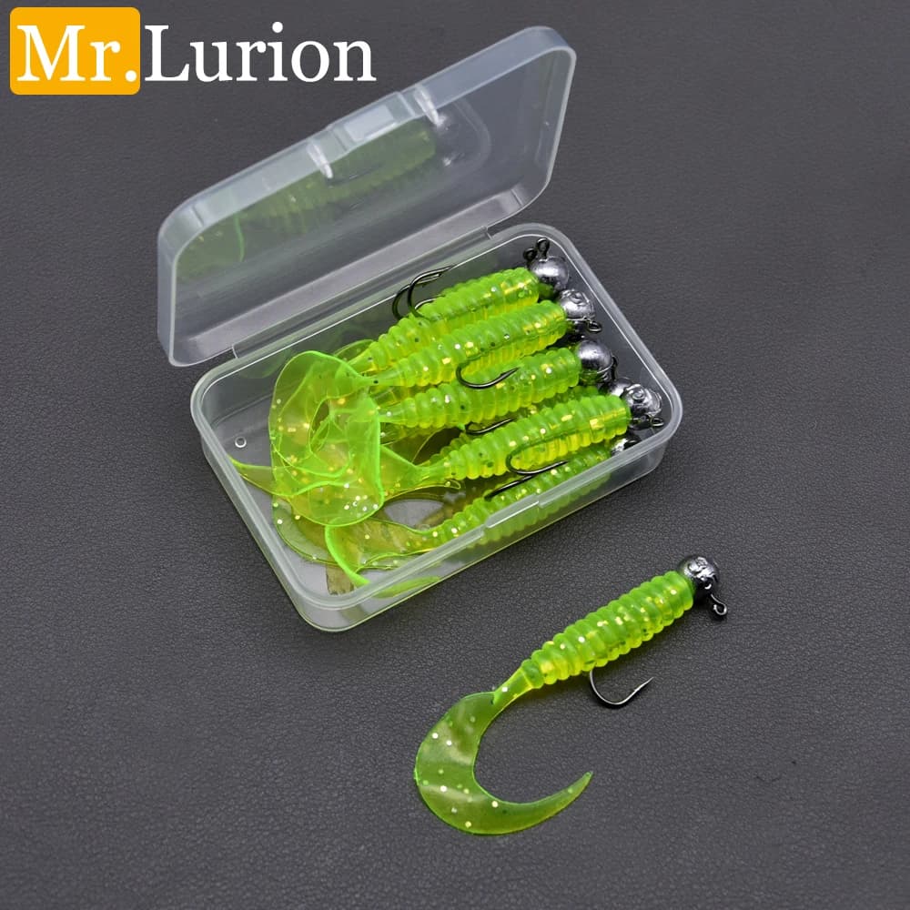 Mr.Lurion 10pcs/box 6cm grub 3.5g jig hook ,Soft Plastic Grub Worm Lure Bait with Fish Hooks,Perch Bass Pike Bluegill Fish Baits