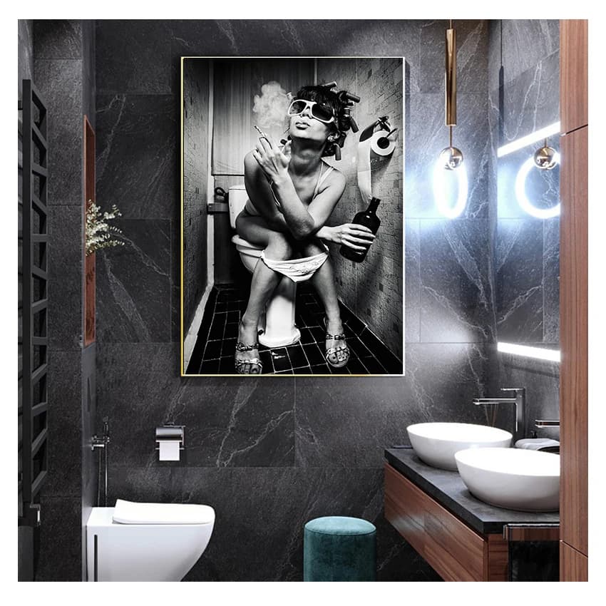 Men and Women Beauty Canvas Painting Toilet Pub Bar Home Decoration Art Poster Wall Pictures Strange Design Black and White