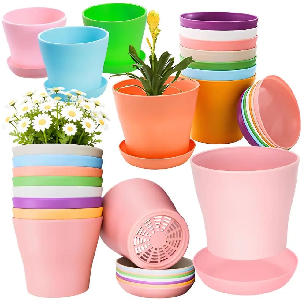 5/6/10pcs Random Color Plastic Flower Pots Breathable Drainage Plant Container For Indoor Small Plants YMY