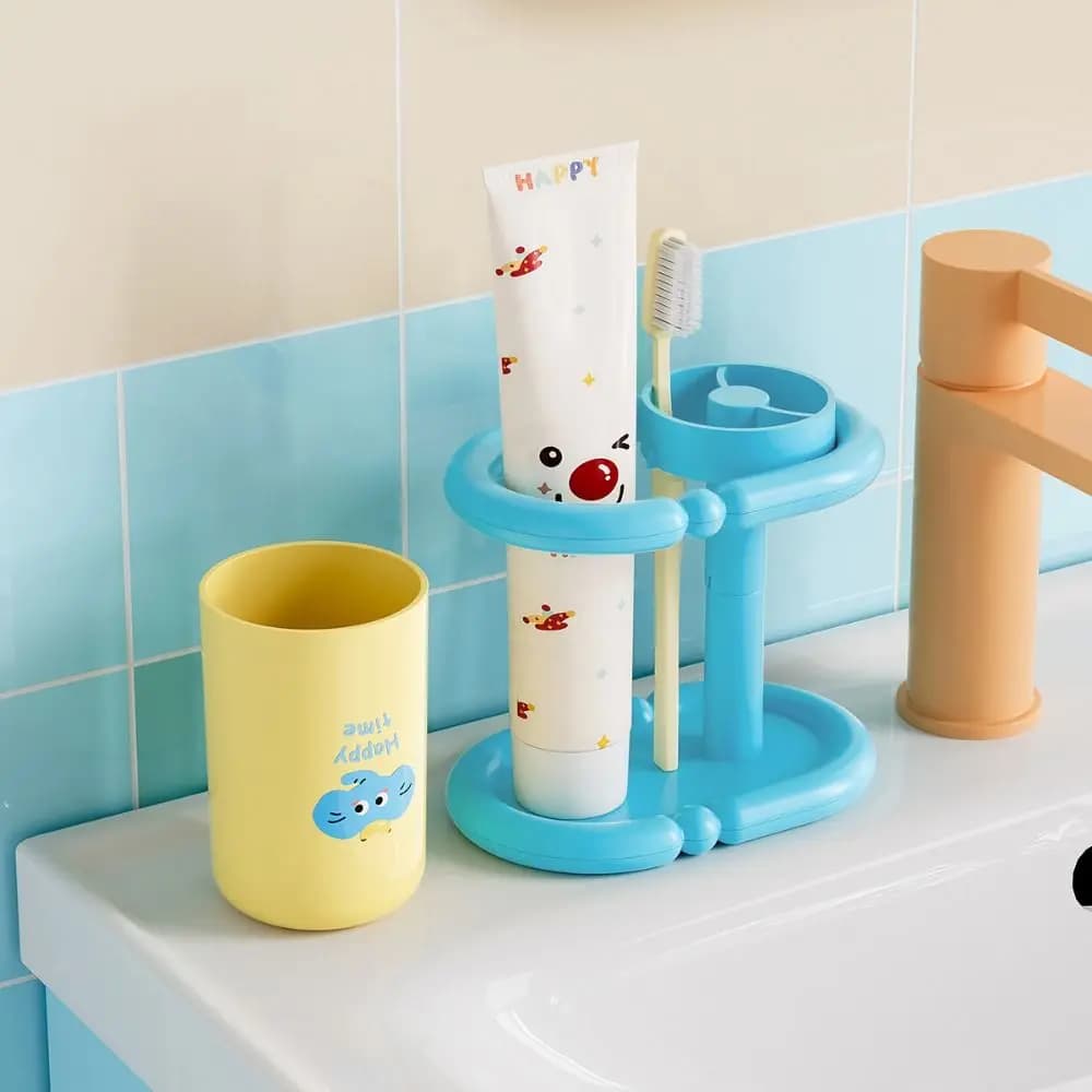 Dopamine Toothbrush Holder with Cup, Dust‑Proof Drainable Toothpaste Storage Stand for Bathroom