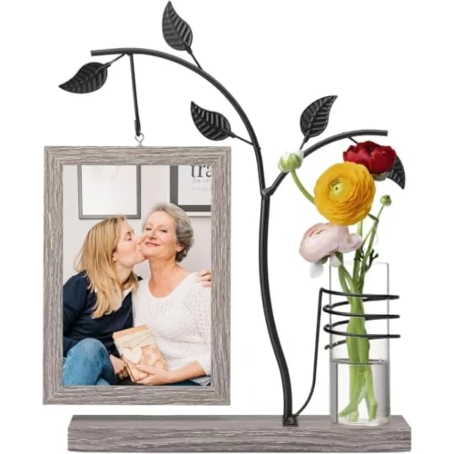 4x6 Picture Frames Family Desk Office Rustic Photo Frame, Water Plants Flowers Floating Double Glass Vase Tabletop Standing Hom