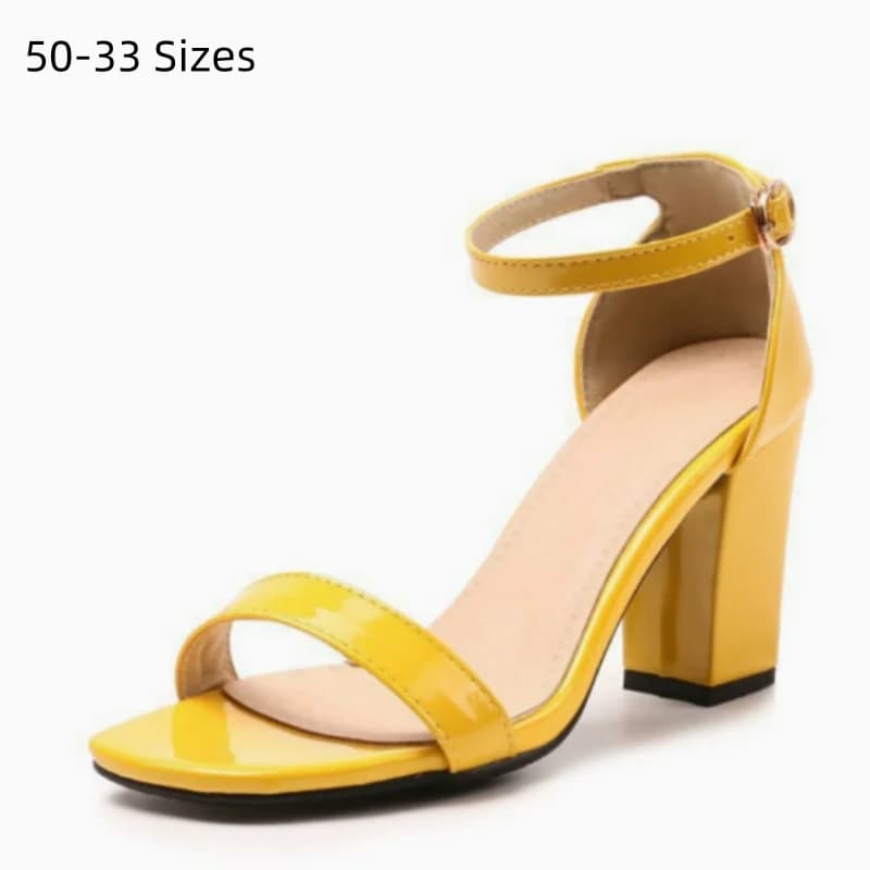 Sandali con cinturino con fibbia da donna De Mujer Cover in pelle verniciata Tacco quadrato Scarpe alte con punta aperta Plus Size 33 50 Nero Verde Moda
