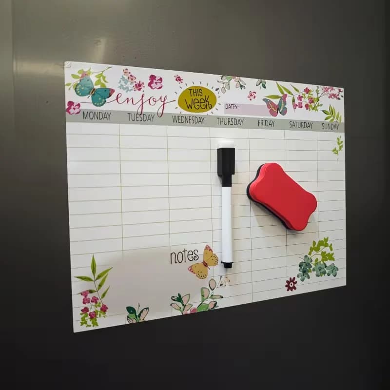Magnetic Weekly Planner Whiteboard, Floral Butterfly Fridge Calendar, Reusable Dry Erase Board with Marker & Eraser