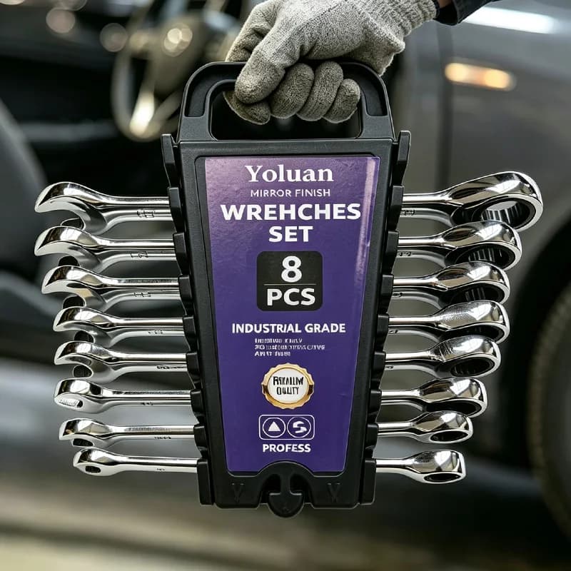 8pcs opening plum blossom dual-use ratchet wrench set, 8/10/12/13/15mm metric specifications, chrome vanadium steel strip storage box combination wrench set, 72 teeth suitable for industrial home car maintenance, DIY enthusiasts