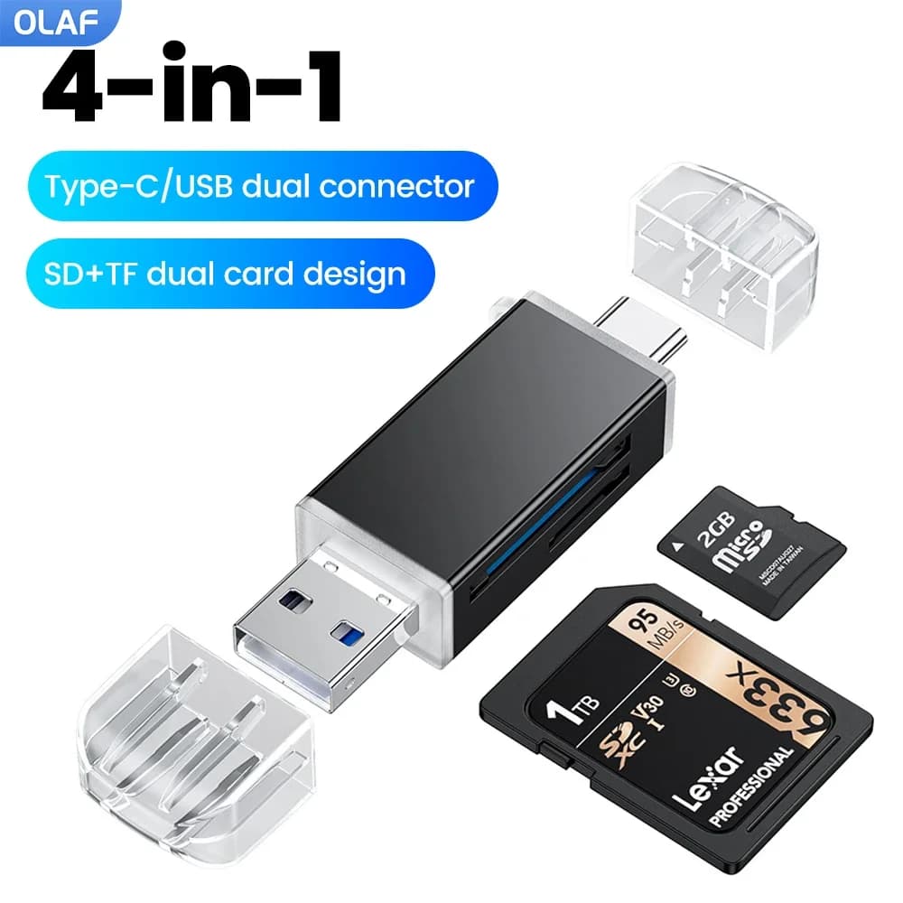 Lettore di schede Adattatore per lettore di schede Micro SD TF da USB 2.0 e USB C a SD per PC Accessori per laptop Adattatore per scheda SD per lettore di schede di memoria intelligente