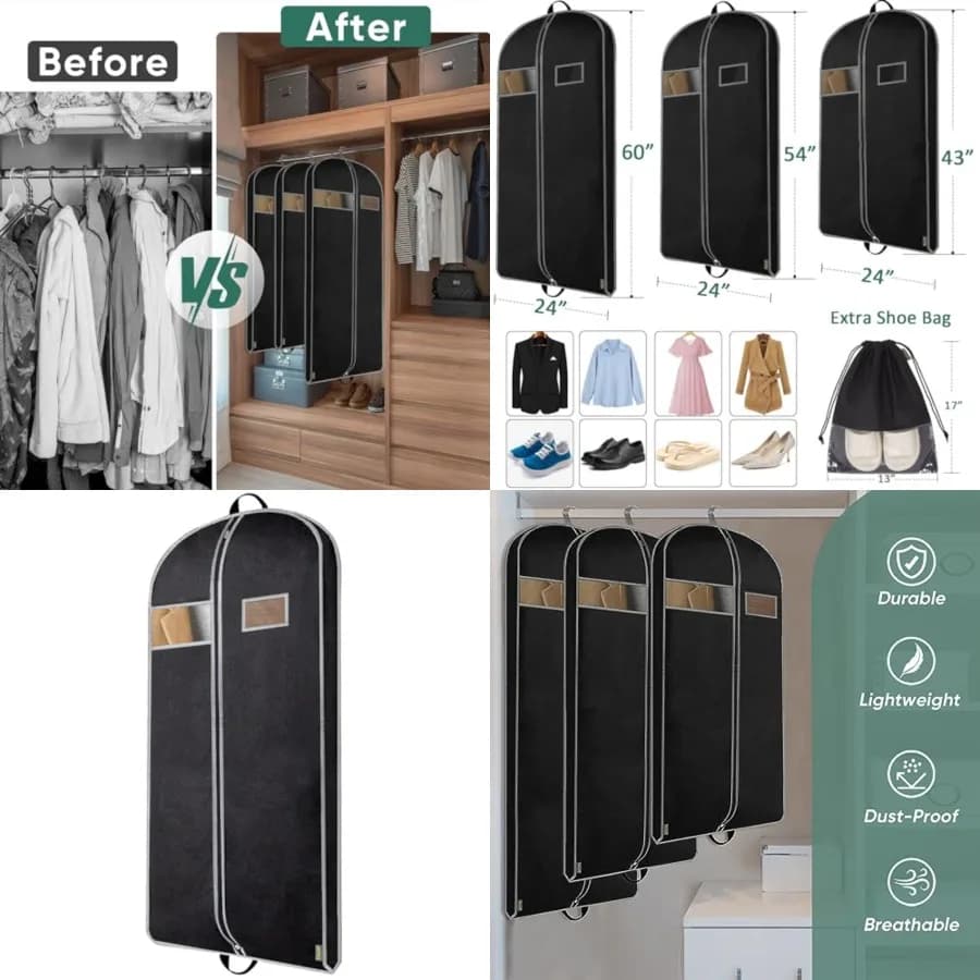 Borsa porta abiti resistente 1PK con scomparto per scarpe, borsa da viaggio per vestiti, abiti, cappotti, essenziale per i viaggi 43