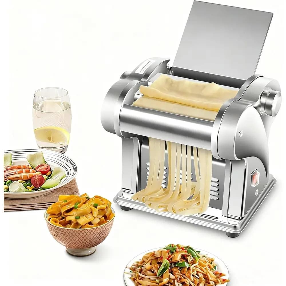 Macchina Elettrica per Pasta con 8 Impostazioni, Rullo e Taglierina 2-in-1, Macchina per Noodle in Acciaio Inox per Uso Domestico