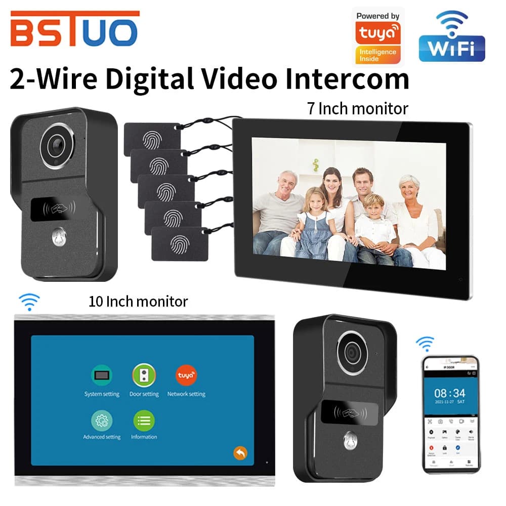 Videocitofono WiFi da 7/10 pollici a 2 fili 1080P Tuya Smart Home APP Videocitofono Sistema di controllo accessi RFID per appartamenti in villa
