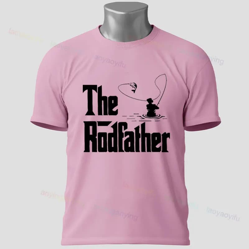 T-shirt grafica da uomo "The Rod Father" da pesca alla moda T-shirt rossa casual in cotone 100% a maniche corte perfetta per l'abbigliamento all'aperto