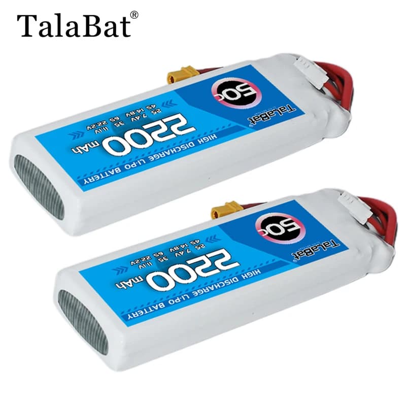 1/2 Pezzi Batteria Lipo 2S TalaBat 7.4V 2200mAh 50C con Connettore XT60 XT30 JST per Auto, Barca, RC, FPV, Drone, Elicottero, Aeroplano