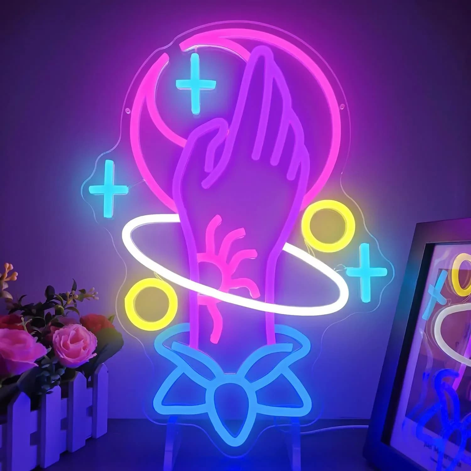 Insegna Luminosa a LED Neon a Forma di Fiore, Dimmerabile USB, Decorazione da Parete per Fiorai, Sale Giochi, Soggiorni, Regali per Feste di Compleanno