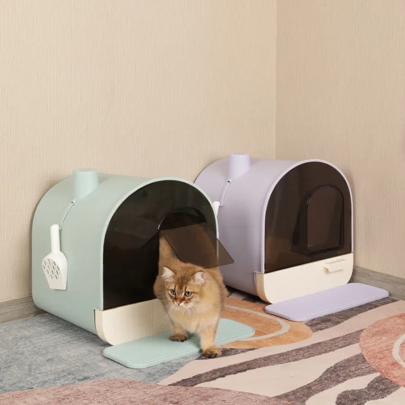 Fully enclosed cat litter box large cat toilet drawer type activated carbon deodorizing chimney double anti-sand removal