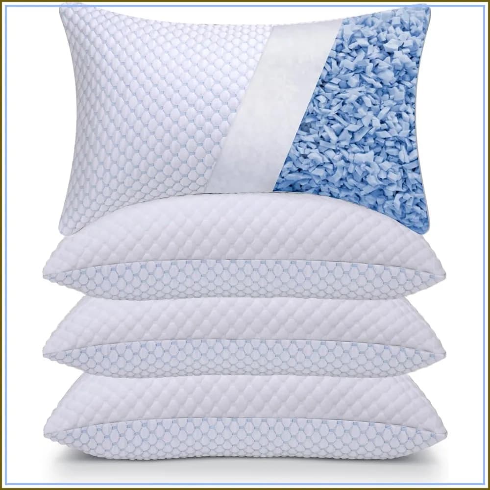 Shredded Memory Foam Pillows Standard Size Pack of 4 | Neck Pain Relief, Supportive, Odorless, Cooling, Adjustable, Washable, Hypoallergenic Adult Pillow