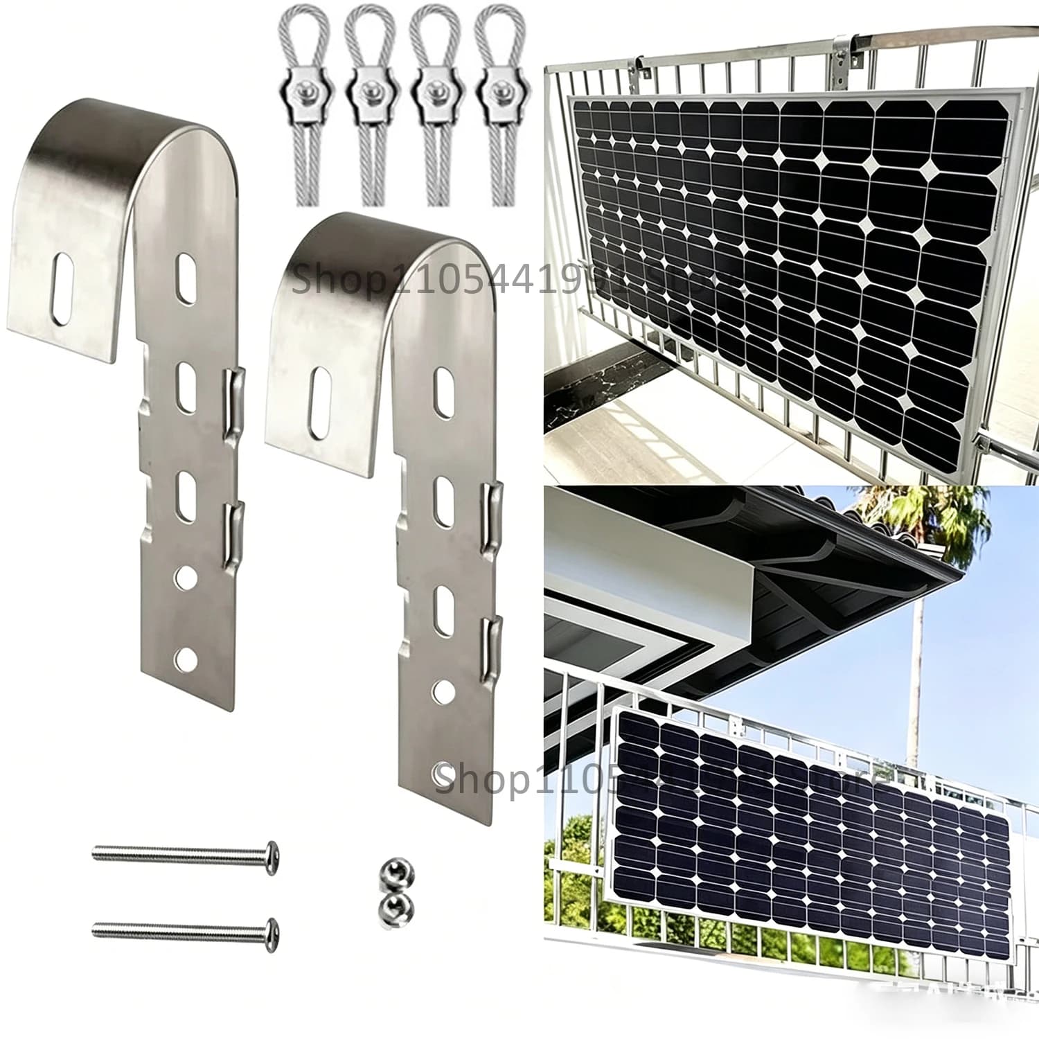 Gancio per Pannello Solare da Balcone in Acciaio Inox 304, Staffa di Montaggio per Moduli Fotovoltaici su Balconi e Recinzioni