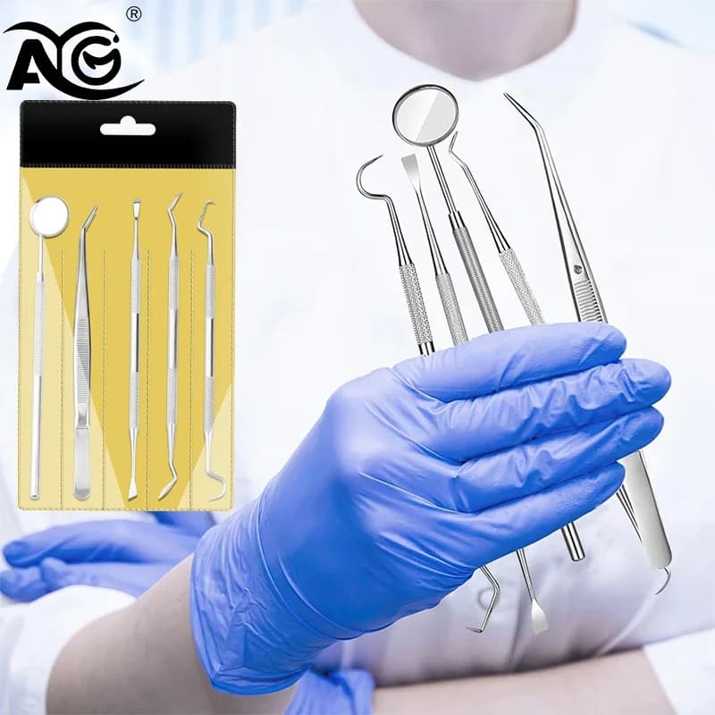 AG 5 pcs Stainless Steel Dentale Mouth Mirror Stainless Steel Grips Dentist Probe Cleaning Tool Tooth Whitening Dental
