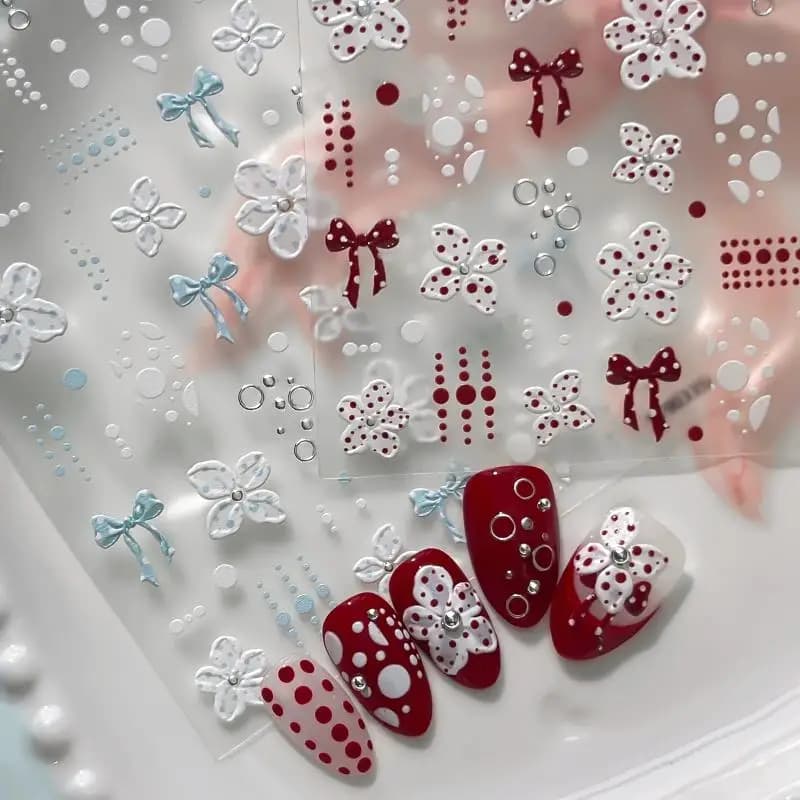*Nail Art Stickers Flower Polka Bowtie Pattern Self-Adhesive DIY Decals for Manicure Scrapbook Diary Decor