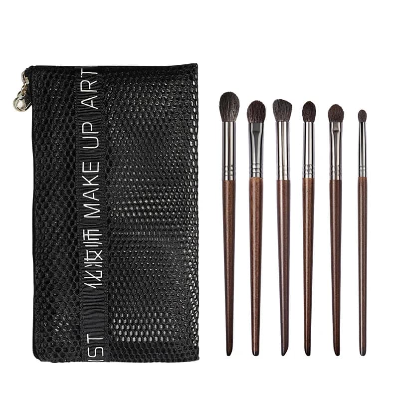 Set di pennelli per trucco occhi super morbidi in pelo di capra da 6 pezzi, pennelli per ombretto di precisione con manico in legno per strumento cosmetico portatile per principianti