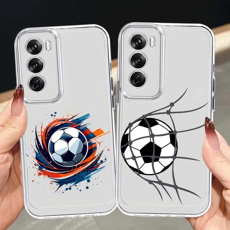 Football theme artistic phone case for OPPO A11 A16 A55 A56 A72 A52 A73 A74 A76 A78 Find X6 X7 Ultra Pro 5G Transparent