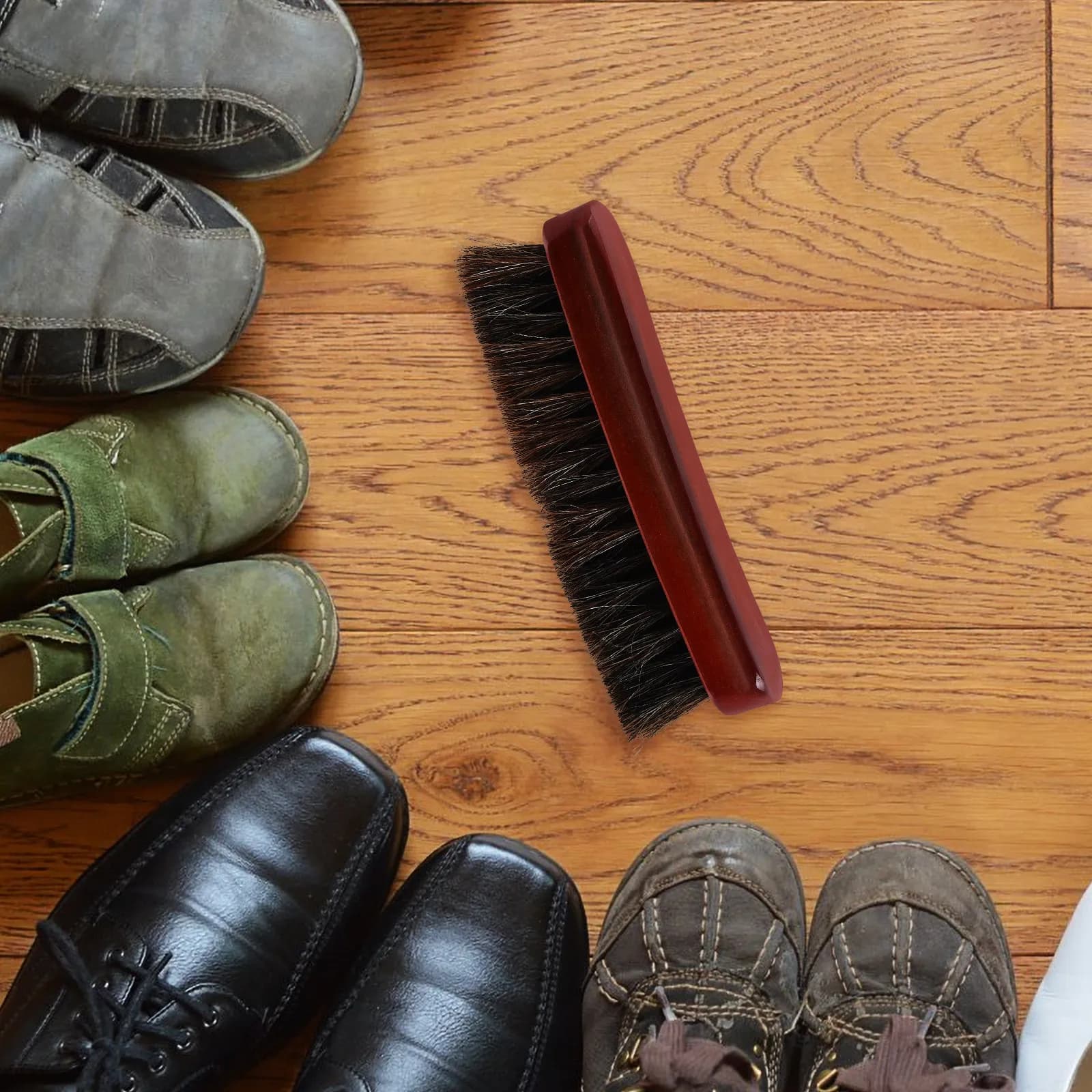 Spazzola per scarpe in legno con setole in crine di cavallo per la pulizia e la lucidatura, rimozione delle macchie, setole delicate ed efficaci, strumento per lucidare.