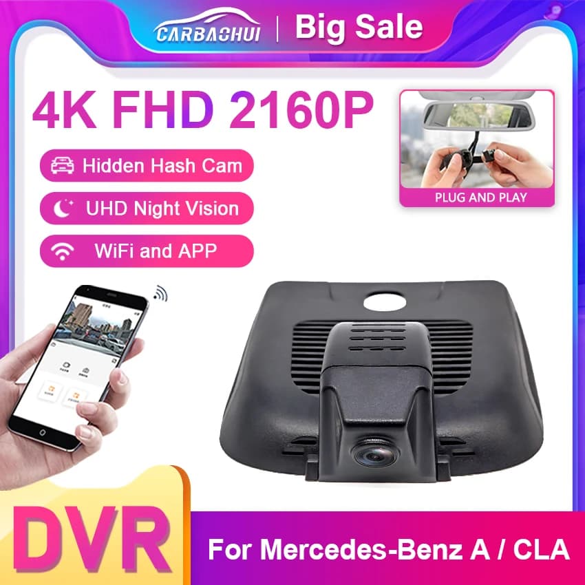 Plug and Play Dash Cam 4K UHD car recorder DVR night vision for Mercedes Benz A CLA W177 V177 C118 AMG A35 A45 CLA45