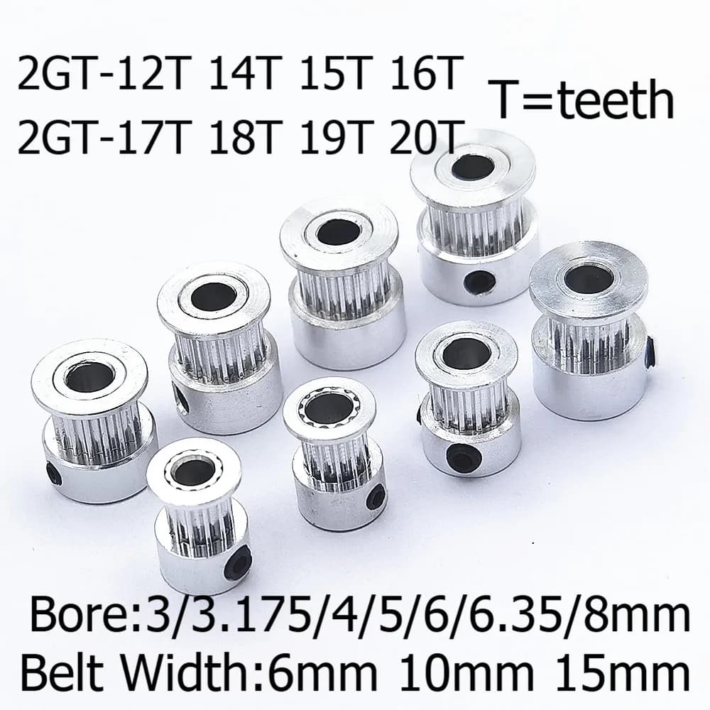 Puleggia di distribuzione GT2 da 2GT con 12, 14, 15, 16, 17, 18, 19, 20 denti, foro da 3.175, 4, 5, 6.35, 8mm, per cinghie di distribuzione larghe 6, 10, 15mm, 1 pz.