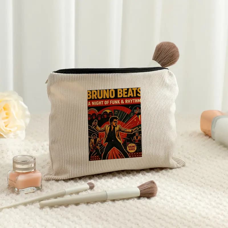 Fan Gift Bruno Mars World Tour 2026 Corduroy Makeup Bag Multifunctional Zipper Pouch Men Women Travel Cosmetics Storage Bag