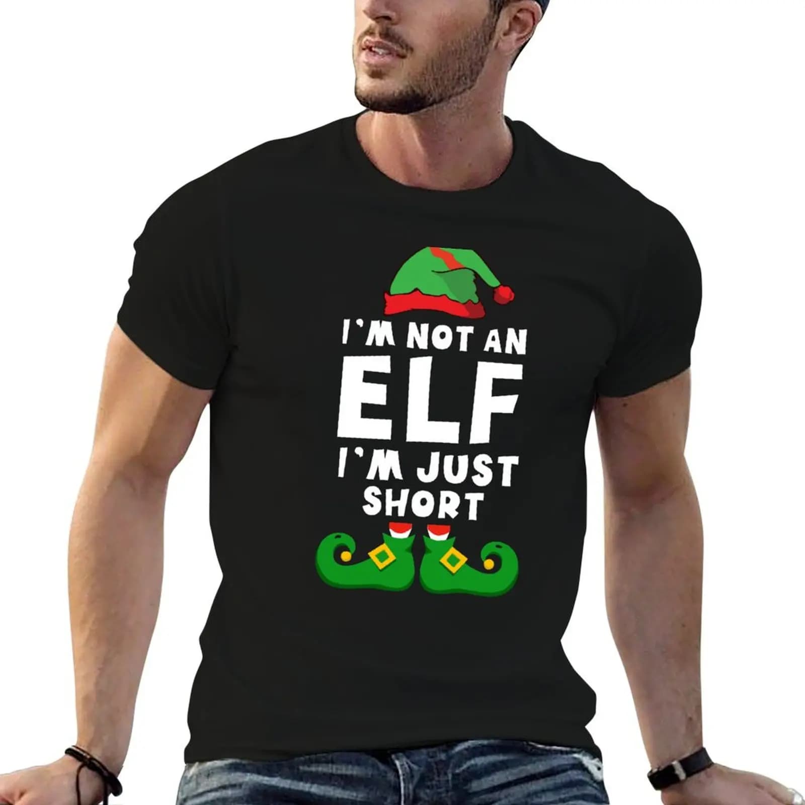 I'm Not An Elf I'm Just Short Family Matching Christmas Pajamas Funny T-Shirt t shirt man plain g man t shirts for men T-Shirt